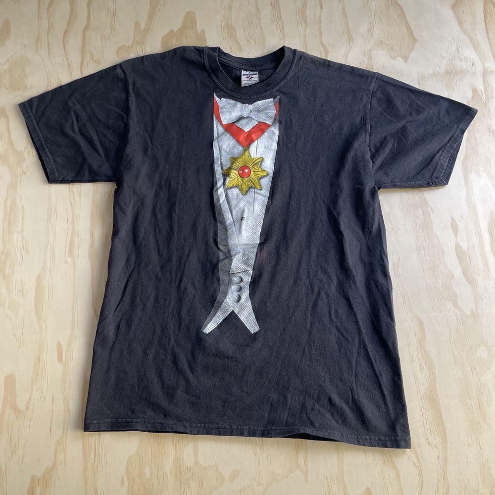 Vintage Jerzees Tuxedo Costume Shirt Mens Large Black Heavyweight Tee Novelty